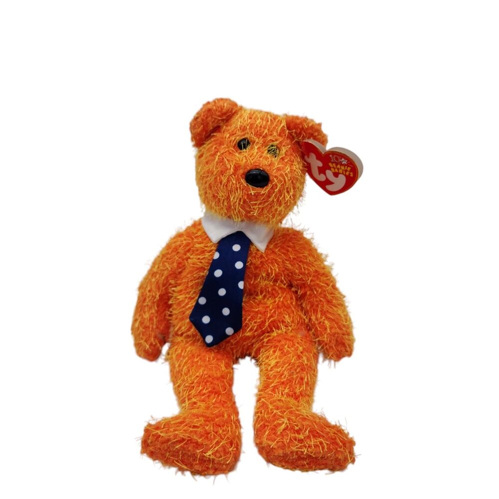 Ty Beanie Baby Pappa Bear Orange 2002 MWMT Father's Day Retired 04593 with Tie - Picture 3 of 11